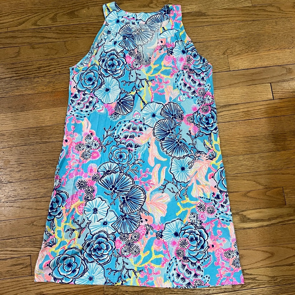 Lilly Pulitzer dress blue white pink sea ocean dress resort large l
